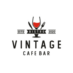 Wine Glass Spoon Fork Knife Restaurant Vintage Retro Bar Bistro Logo design