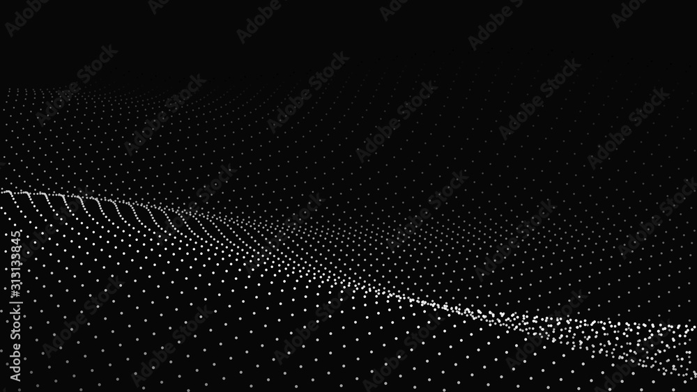 Poster Abstract digital wave of particles. Futuristic point wave. Technology background vector. Vector illustration