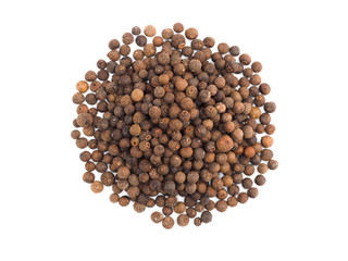 A round bunch of allspice on white isolated background. Indian cuisine, ayurveda, naturopathy concept