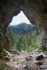 Fototapeta premium View from interior of Jaskinia Mylna cave in Polish Tatra Mountains