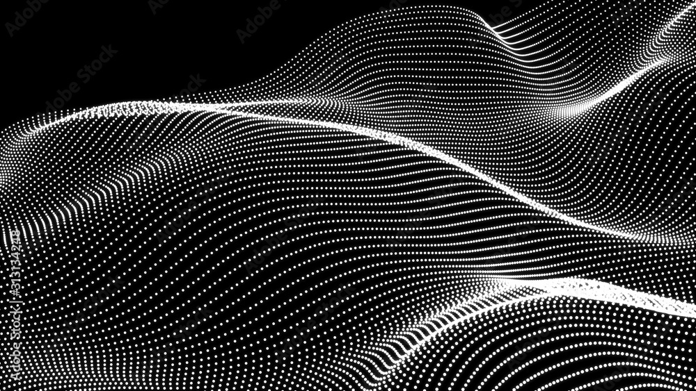Poster Digital technology background. Dynamic wave of glowing points. Futuristic background for presentation design. 3d rendering.