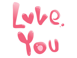 Love you pink gradiant word isolated white background