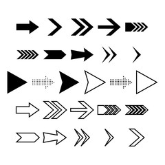 Arrows vector icon set flat and outline type on white background
