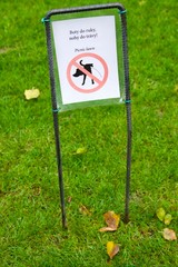 An information sign in a park intended for a picnic in Prague, Czech Republic, with the words 