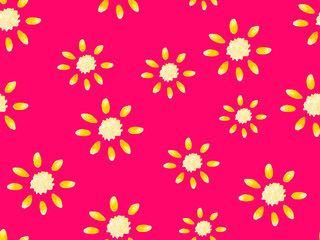 Seamless abstract yellow pattern on a bright pink background.