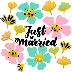 Just Married Lettering Postcard