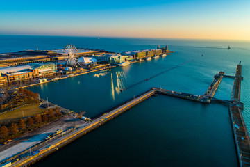 Chicago Skyline Sunrise Aerial 20