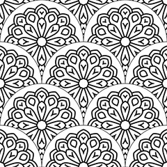 Abstract mandala fish scale seamless pattern. Ornamental tile, mosaic background. Floral patchwork infinity card. Arabic, Indian, ottoman motifs. Vector illustration.   © _aine_