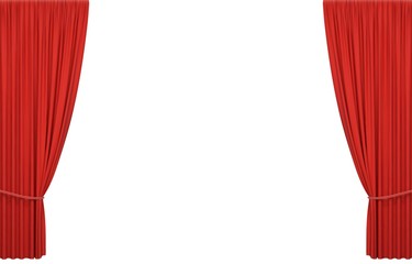 Red stage curtains isolated on white background