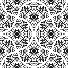 Fototapeta premium Abstract mandala fish scale seamless pattern. Ornamental tile, mosaic background. Floral patchwork infinity card. Arabic, Indian, ottoman motifs. Vector illustration. 
