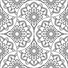 Abstract mandala fish scale seamless pattern. Ornamental tile, mosaic background. Floral patchwork infinity card. Arabic, Indian, ottoman motifs. Vector illustration.  