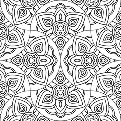 Abstract mandala fish scale seamless pattern. Ornamental tile, mosaic background. Floral patchwork infinity card. Arabic, Indian, ottoman motifs. Vector illustration.  