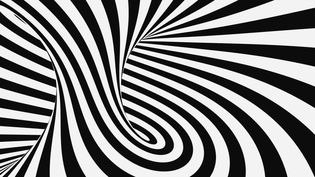 Black and white psychedelic optical illusion. Abstract hypnotic animated background. Spiral geometric looping monochrome wallpaper