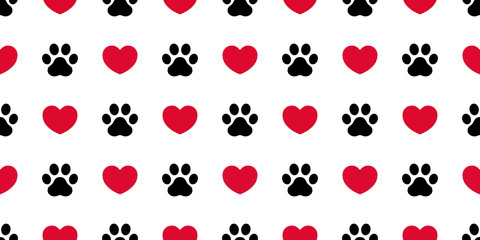 dog paw seamless pattern footprint heart valentine vector french bulldog puppy cartoon icon scarf isolated repeat wallpaper tile background illustration doodle design © CNuisin