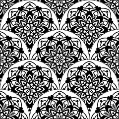 Abstract mandala fish scale seamless pattern. Ornamental tile, mosaic background. Floral patchwork infinity card. Arabic, Indian, ottoman motifs. Vector illustration.   © _aine_