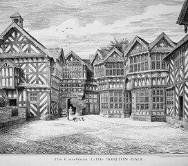 The Courtyard Little Moreton Hall House in a vintage book Old English Houses by Maurice Adams, 1888, London