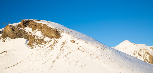 Natural scenery, snow on the high mountains in the cold winter of GRINDELWALD-FIRST TOP OF...
