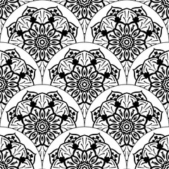 Abstract mandala fish scale seamless pattern. Ornamental tile, mosaic background. Floral patchwork infinity card. Arabic, Indian, ottoman motifs. Vector illustration.   © _aine_