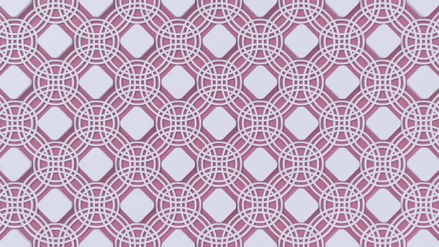 Arabesque looping geometric pattern. Pink and white islamic 3d motif. Arabic oriental animated background.
