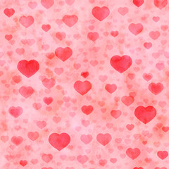 Fototapeta na wymiar Vintage wtercolor pink hearts background. Seamless pattern. Watercolor illustration. Valentine's Day. Declaration of love.