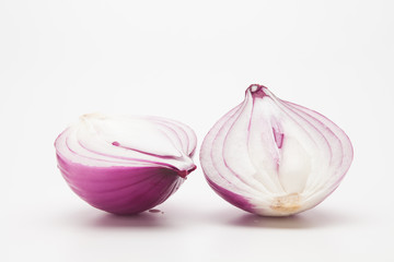 Half Sliced onion isolated on white background