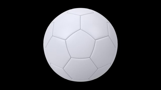 Realistic white soccer ball isolated on black background. 3d looping animation.