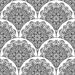 Abstract mandala fish scale seamless pattern. Ornamental tile, mosaic background. Floral patchwork infinity card. Arabic, Indian, ottoman motifs. Vector illustration.   © _aine_