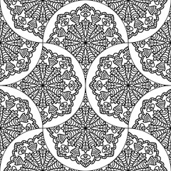 Abstract mandala fish scale seamless pattern. Ornamental tile, mosaic background. Floral patchwork infinity card. Arabic, Indian, ottoman motifs. Vector illustration.   © _aine_