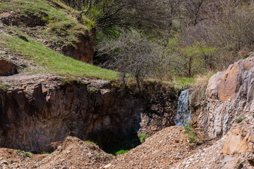 Early spring landscape with wild brook and trees