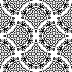 Abstract mandala fish scale seamless pattern. Ornamental tile, mosaic background. Floral patchwork infinity card. Arabic, Indian, ottoman motifs. Vector illustration.  