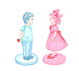 gender reveal party blue boy and pink girl on a white
