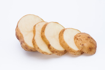 Raw cut potato on white background