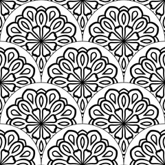 Abstract mandala fish scale seamless pattern. Ornamental tile, mosaic background. Floral patchwork infinity card. Arabic, Indian, ottoman motifs. Vector illustration.   © _aine_