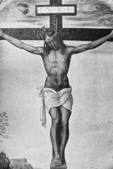 Сrucifix by Pietro Perugino in a vintage book Portraits of Christ, by K.A. Fisher, 1896, Moscow.