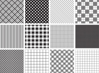 A collection of 12 seamless plaid, check and stripe patterns. 