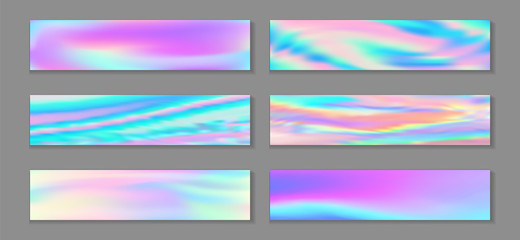 Hologram cool banner horizontal fluid gradient unicorn backgrounds vector collection. Pearlecent 