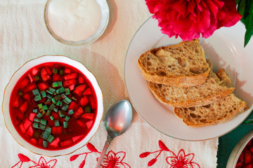 Cold borscht on hot days. beetroot soup