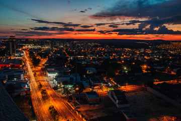 Ribeirao Preto city in Sao Paulo on a sunset day. Region of Presidente Vargas Avenue.