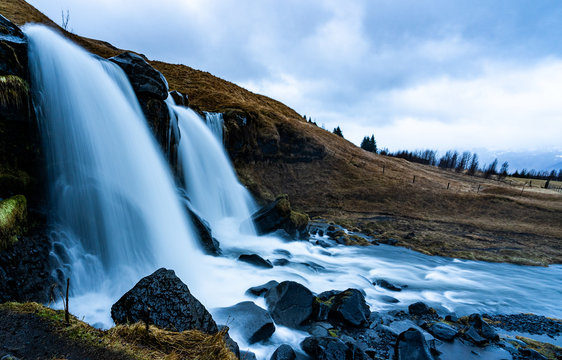 Gluggafoss (Window Falls) Waterfall Merkjarfoss cascading long exposure river