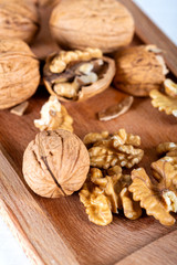 Fototapeta na wymiar walnuts on wooden table