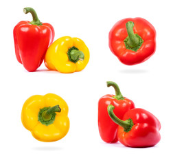 Set of yellow and red peppers isolated on white background