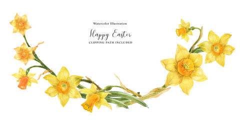 Decorative watercolor arc with yellow daffodil flowers