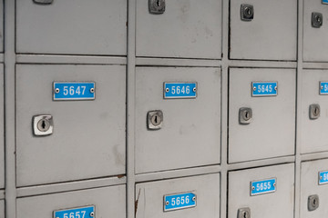 p. o. box, mail box or p o boxes  with numbres closeup
