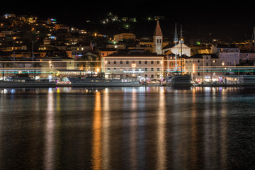 night view of makarska, croatia