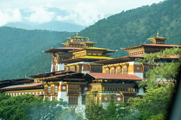 The Dzong Monastery in Bhutan Himalayas mountain - obrazy, fototapety, plakaty