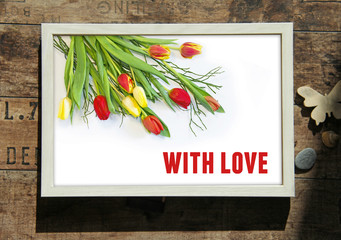 Frame gift with background from tulips