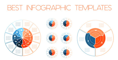 Modern infographic set of global business cooperation. Color templates infographics on 3 4 5 6 7 8 9 10 positions for business presentation.