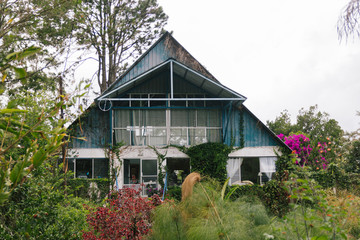 Blue Old Cottage Surrounded By Nature in The Chilly Mountains