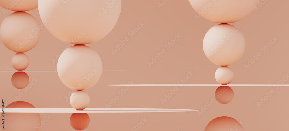 Poster abstract background for branding and minimal presentation. coral color sphere and circular plane on 