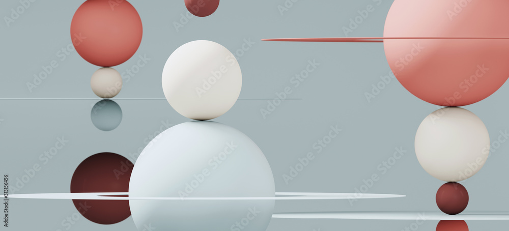 Poster abstract background for branding and minimal presentation. red and blue color sphere and circular pl